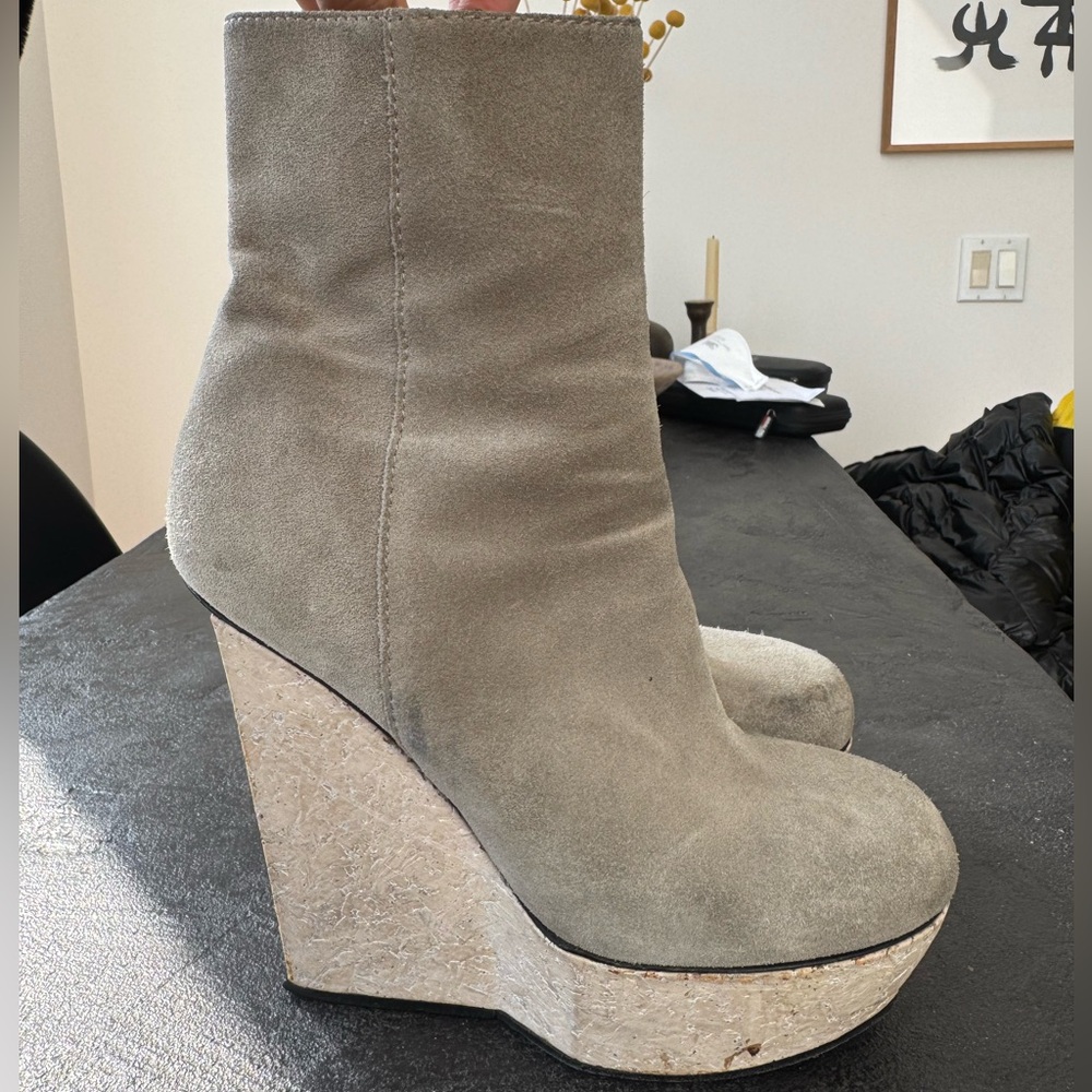 Acne Studios Light Gray Suede Wedge Boots